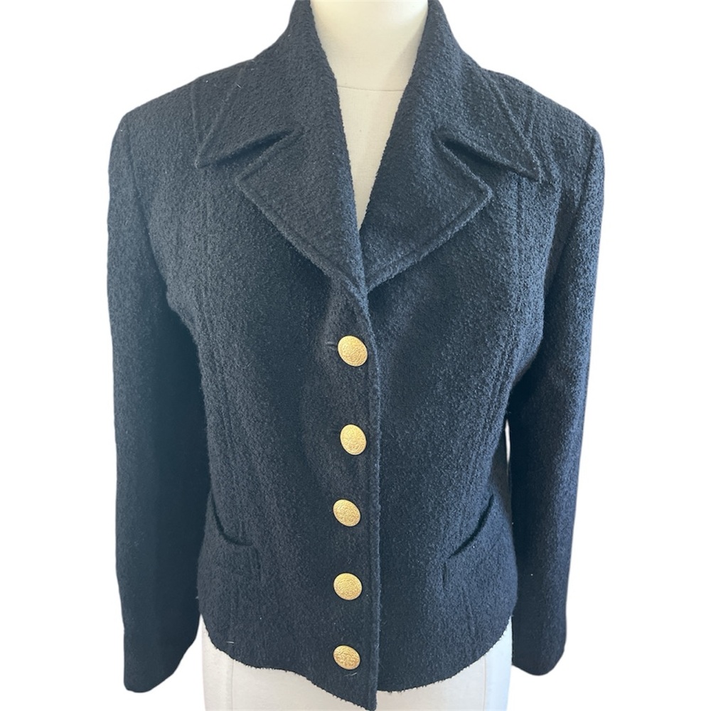 The Limited Vintage Black Boucle Wool Blazer with Gold/Brass Buttons Size Medium